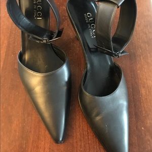 Charcoal Gray Gucci Heels with Ankle Strap
